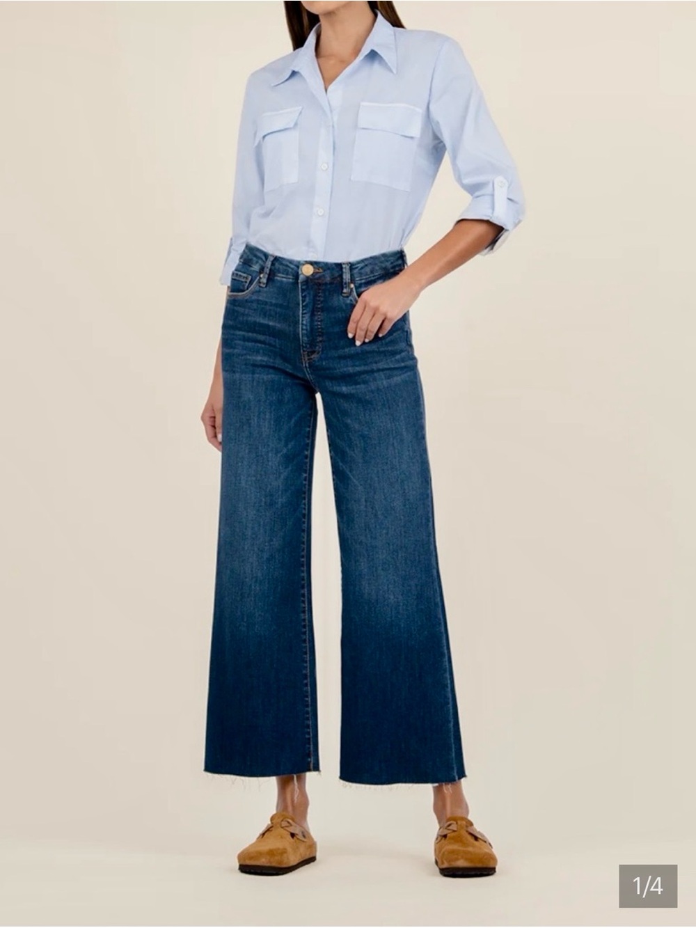Kut from the Kloth MEG Fab Ab Blue Cropped Straight Jeans raw hem
